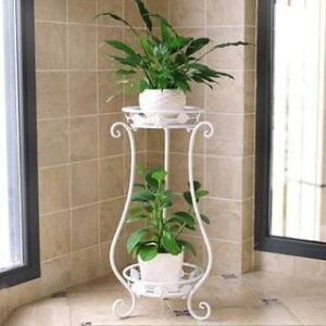 Iron Plant Stand – White 2-Pot Metal Plant Container