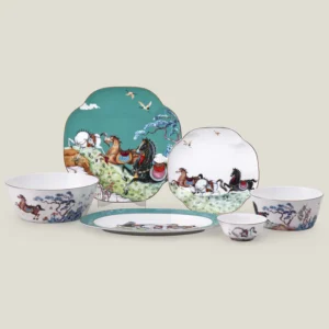 Arban Turquoise & White Bone China Dinner Set for 6