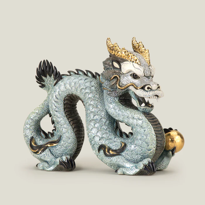 De Rosa Blue & Gold Ceramic Chinese Dragon