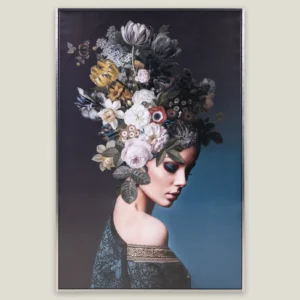 Floral Woman Blue Framed Canvas