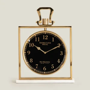 Fairview Gold Stainless Steel Glass & Stone Table Clock