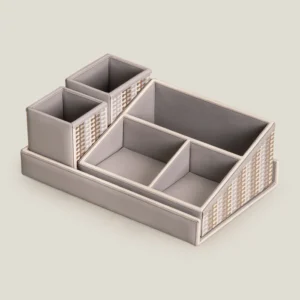 Eclair Grey & Gold Faux Leather Desk Set