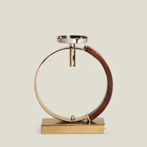 Swank Nickel & Gold Metal & Wood Candle Holder