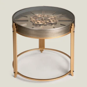 Chronoluxe Grey & Gold Metal Clock Table