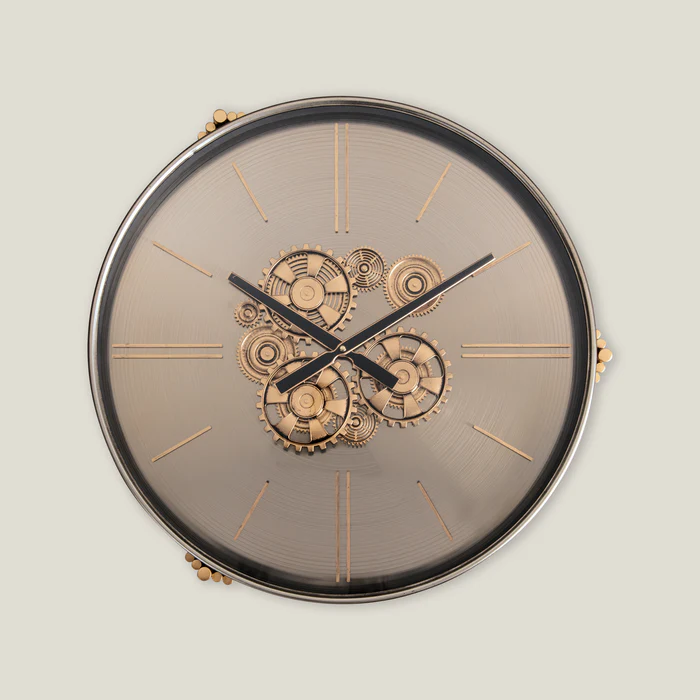 Chronoluxe Grey & Gold Metal Clock Table - Image 2