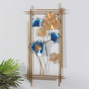 Blue Metal Rectangle Flower Wall Hanging