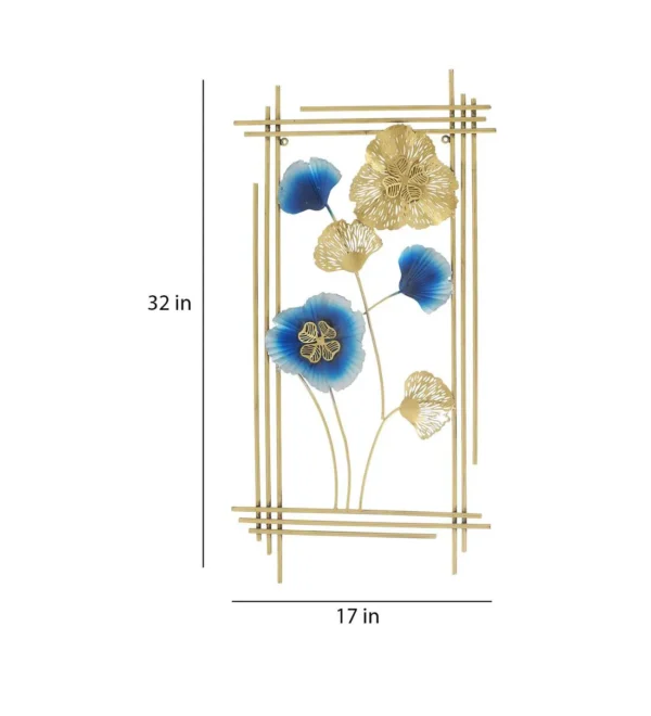 Blue Metal Rectangle Flower Wall Hanging - Image 3