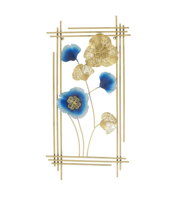 Blue Metal Rectangle Flower Wall Hanging - Image 2