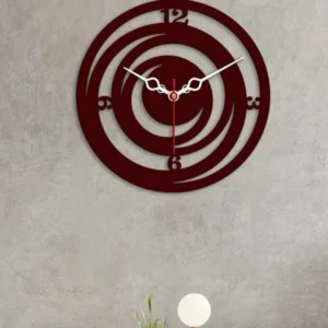 Circle Loops Shape Brown Wood MDF Wall Clock