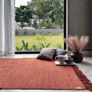 Handwoven Cotton Rug – Rust Orange