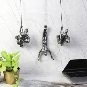 Hanging Men Grey Aluminium Set of 3 Wall Art