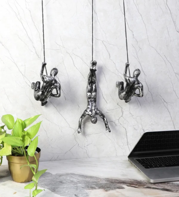 Hanging Men Grey Aluminium Set of 3 Wall Art