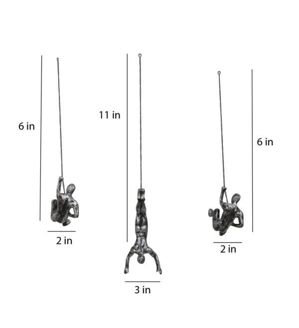 Hanging Men Grey Aluminium Set of 3 Wall Art - Image 2